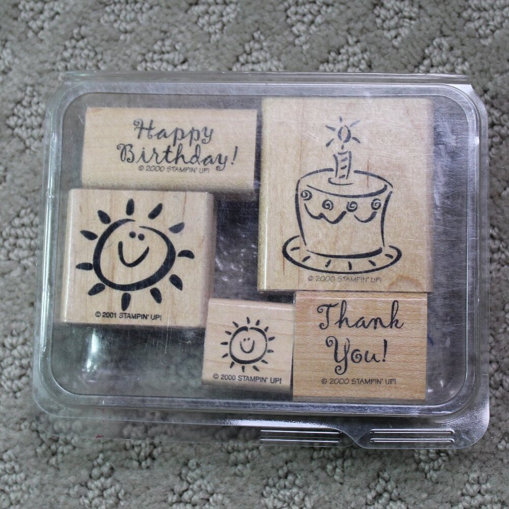 Lot of 5 Stampin' Up 2000 Birthday Themed Good Preowned Wood Mounted Stamps